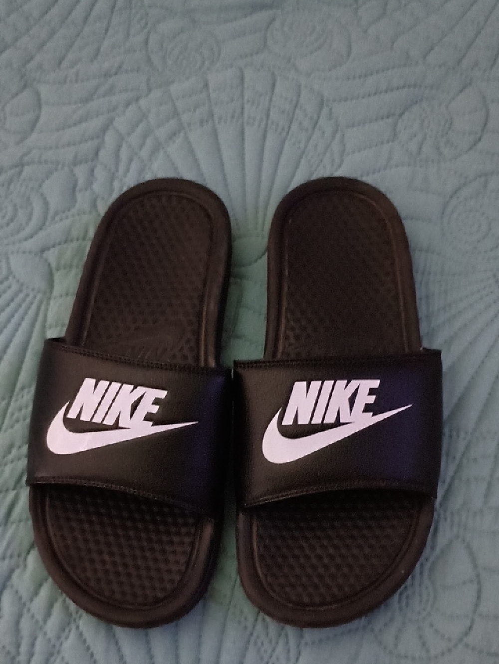 Nike Women's Black Slides with White Swoosh
